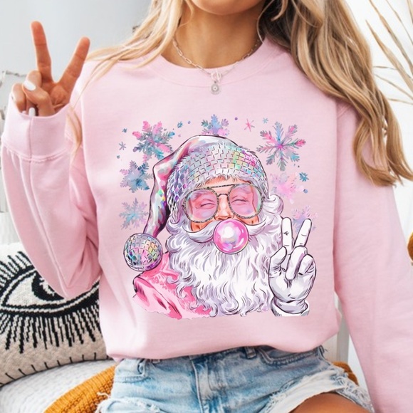 NEW Disco Santa Christmas Graphic Sweatshirt Sweater S-5X Oversized - Picture 1 of 4